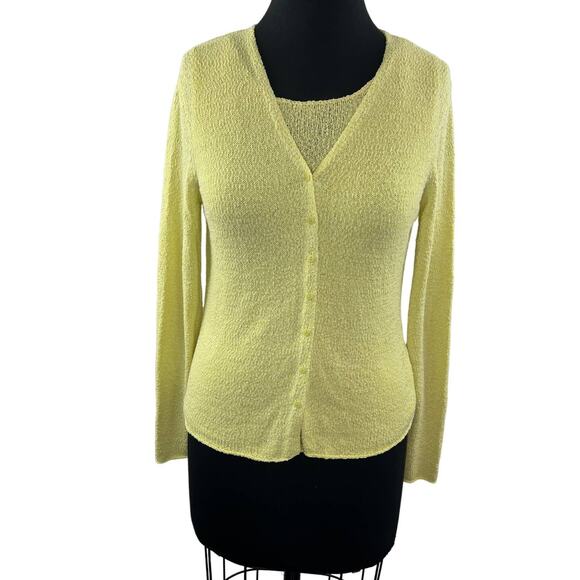 EILEEN FISHER Yellow Cardigan (M) Tank Top (S) Sweater Set VNeck Long Sleeve VTG - Picture 1 of 7